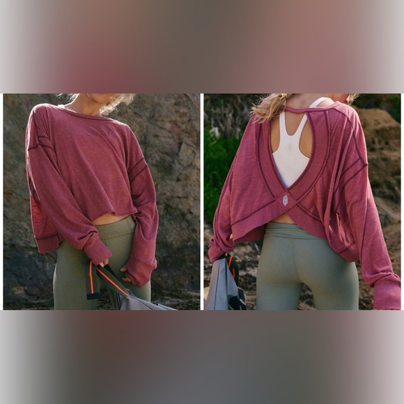 Free People Tops - NWT Free People FP Movement My Time Layer - clove dark red mauve pink - large